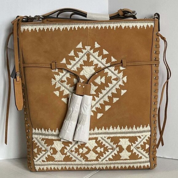 Rebecca Minkoff Moto Drawstring Leather Crossbody Bag Brown Suede Leather - Picture 2 of 10